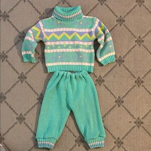Vintage Colorful Knit Sweater and Pants Set
